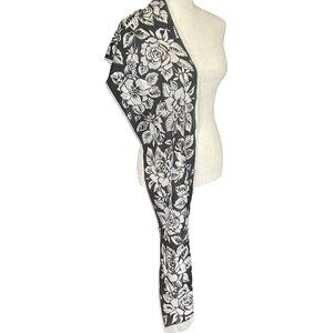 Black and white floral rectangle scarf wrap headscarf women's accessories